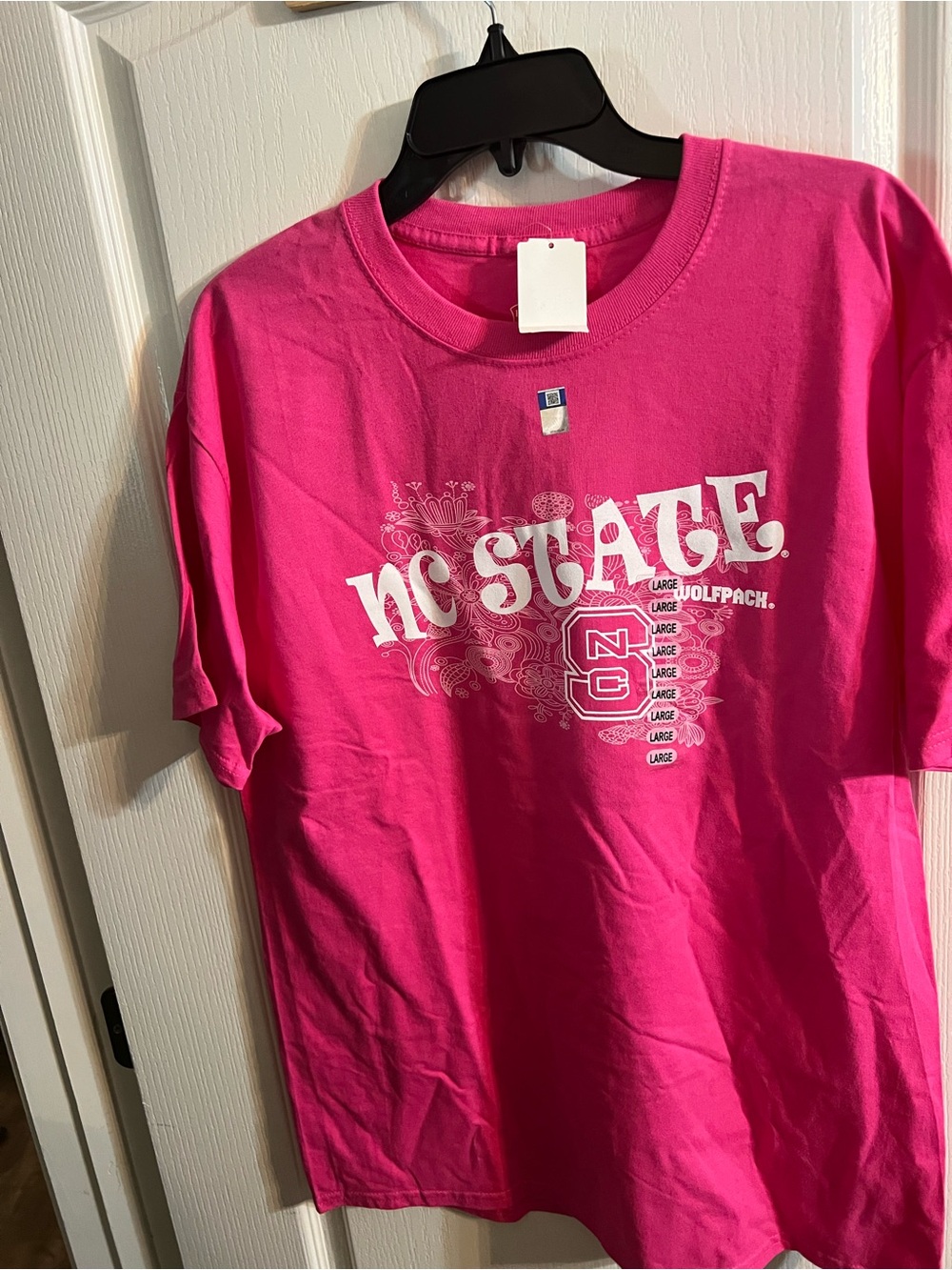 Hanes Hot Pink NC State Graphic Tee with White Logo
